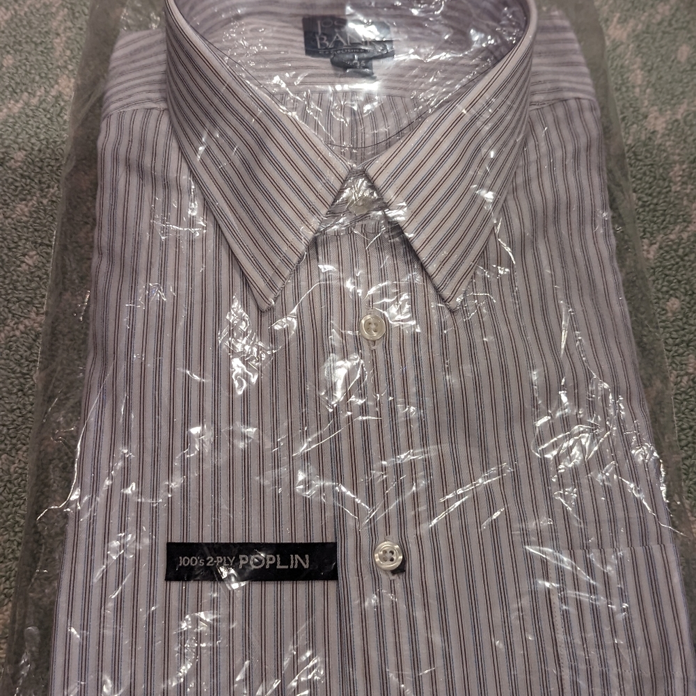 Jos.A Bank POPLIN shirt 17.5-35 regular striped white with red and blue stripes